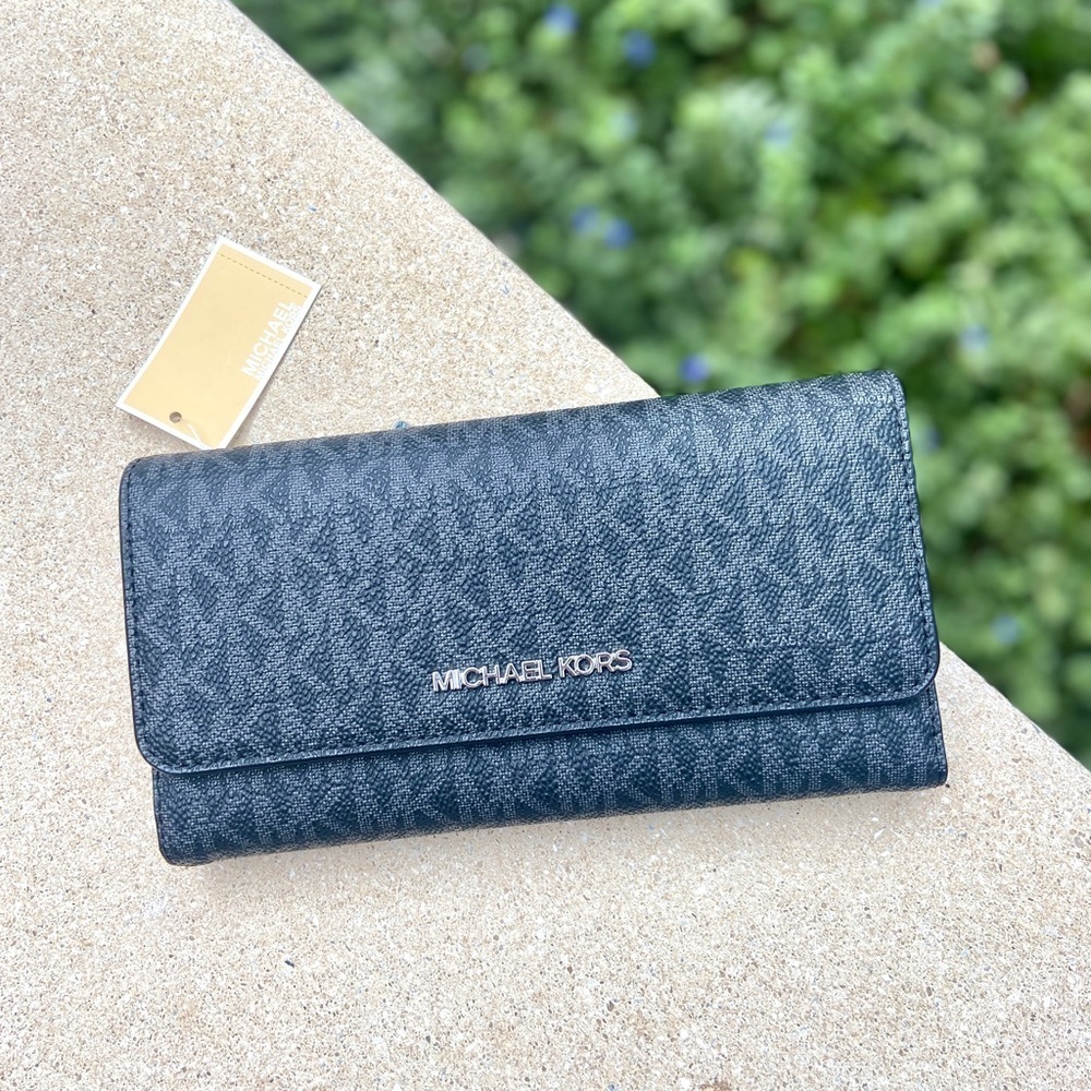 Michael Kors Jet Set Trifold Wallet Black - Picture 3 of 6